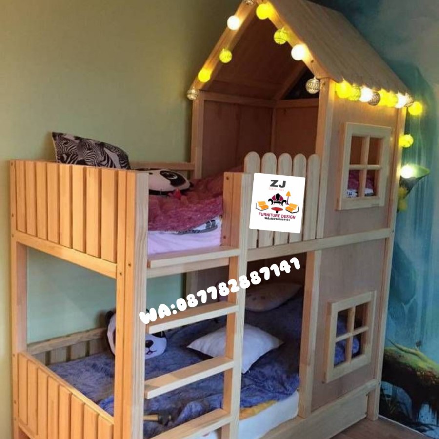 bed house single bed/ranjang anak tingkat kayu jati belanda - semua warna, All Size